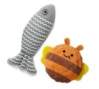 Algasan 2 Pack Squeaky Dog Chew Toys, Linen Fish Plush Toy & Cute Bee Shaped Bouncy Ball, Durable Teething Toys for Puppies Small Dogs Cats, Dental Cleaning Interactive Pet Toys for Boredom