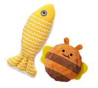 Algasan 2 Pack Squeaky Dog Chew Toys, Linen Fish Plush Toy & Cute Bee Shaped Bouncy Ball, Durable Teething Toys for Puppies Small Dogs Cats, Dental Cleaning Interactive Pet Toys for Boredom