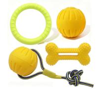 Algasan Dog Chew Toys for Aggressive Chewers, 4 Pack Floating Dog Toy Set with Tug of War Rope Ball, Durable Chew Ring, Elastic Ball & Bone Toy for Medium Large Dogs Outdoor Fetch Water Play，Style5