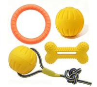 Algasan Dog Chew Toys for Aggressive Chewers, 4 Pack Floating Dog Toy Set with Tug of War Rope Ball, Durable Chew Ring, Elastic Ball & Bone Toy for Medium Large Dogs Outdoor Fetch Water Play，Style7