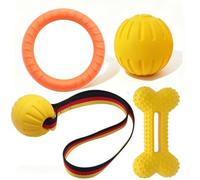 Algasan Dog Chew Toys for Aggressive Chewers, 4 Pack Floating Dog Toy Set with Tug of War Rope Ball, Durable Chew Ring, Elastic Ball & Bone Toy for Medium Large Dogs Outdoor Fetch Water Play，Style10