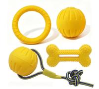 Algasan Dog Chew Toys for Aggressive Chewers, 4 Pack Floating Dog Toy Set with Tug of War Rope Ball, Durable Chew Ring, Elastic Ball & Bone Toy for Medium Large Dogs Outdoor Fetch Water Play，Style8