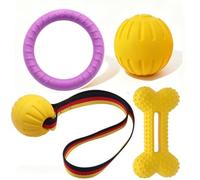 Algasan Dog Chew Toys for Aggressive Chewers, 4 Pack Floating Dog Toy Set with Tug of War Rope Ball, Durable Chew Ring, Elastic Ball & Bone Toy for Medium Large Dogs Outdoor Fetch Water Play，Style11
