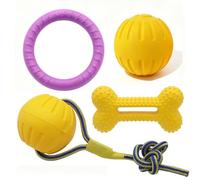 Algasan Dog Chew Toys for Aggressive Chewers, 4 Pack Floating Dog Toy Set with Tug of War Rope Ball, Durable Chew Ring, Elastic Ball & Bone Toy for Medium Large Dogs Outdoor Fetch Water Play，Style6