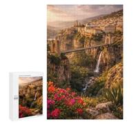 Algeria Constantine Cityscape with Bridge And Waterfall - Decorative Wooden Puzzle, 1000 PCS, Gift for Winter Evenings, for Relaxing Solo Or Group Play