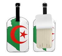 Algeria Flag Map Printed PU Leather Bag Tag, Personalized Baggage Label, Privacy Flap ID Shield, for Vacation