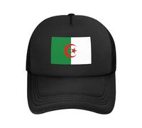 Algeria National Flag Solid Color Mesh Caps: Baseball/Trucker/Dad Hats | Adjustable Polyester Upf50+ Unisex Outdoor Sports Black