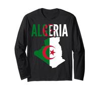 Algerian Pride National Flag Map Art Long Sleeve T-Shirt