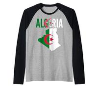 Algerian Pride National Flag Map Art Raglan Baseball Tee