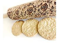Algis Crafts - Damascus Roses Embossed Rolling Pin for Baking Accessories with Laser Engraved Design - Beautifully Handmade Pattern Rolling Pin - Decorative Rolling Pins to Make Unique Bakes