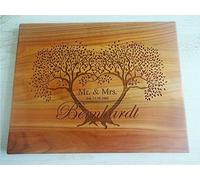 Algis Crafts | Personalized Handmade Chopping Board - Double Tree | Wedding Gift | Laser Engraved Cutting Board | Anniversary Gifts for Couple | Golden Wedding Anniversary Gift