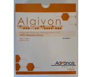 ALGIVON - 10CMX 10CM ALGINATE DRESSING IMPREGNATED WITH 100% MANUKA HONEY