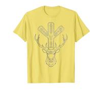 Algiz Rune and Deer T-Shirt, Men, Lemon Yellow, 3X-Large
