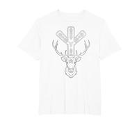 Algiz Rune and Deer T-Shirt, Men's Big and Tall, White, 5X Tall