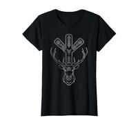 Algiz Rune and Deer T-Shirt, Women, Black, Small
