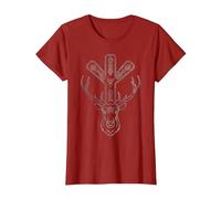 Algiz Rune and Deer T-Shirt, Women, Cranberry Red, X-Large