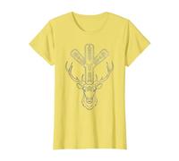 Algiz Rune and Deer T-Shirt, Women, Lemon Yellow, Small