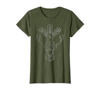 Algiz Rune and Deer T-Shirt, Women, Olive Green, X-Large