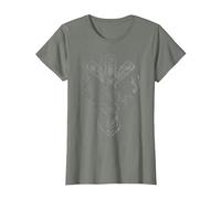 Algiz Rune and Deer T-Shirt, Women, Olive Heather, Large