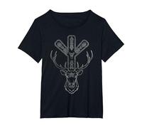 Algiz Rune and Deer T-Shirt, Women's Plus, Black, 4X
