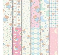 AlgoKart Mint Sky Pajama Bears Scrapbook Paper, 24 Sheets | 11.8 x 11.8 Inch, Premium Matte Finish, Teddy Bears, Plaid Outfits and Crescent Moons, Albums and Collage
