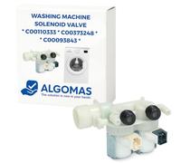 ALGOMAS® Solenoid Valve Washing Machine 2 Way 180° | Codes C00110333 and C00093843 | Compatible with Indesit, Ariston, Hotpoint, Whirlpool | 3/4" Inlet | Outlets Ø14mm | 220-240V 50/60Hz