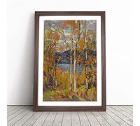 Algonquin In October By Tom Thomson Framed Wall Art Picture Print - Canvas Painting - Modern Home Décor Poster - Ready to Hang for Living Room Bedroom Kitchen - Walnut A2 (48 x 66 cm)