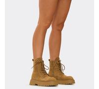 Algot Lace Up Chunky Sole Ankle Biker Boot In Black Tan Brown Suede, Women's Size UK 3