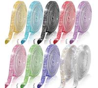AlGuirnex 10 Rolls Self Adhesive Rhinestone Ribbons - 92cm x 0.9cm Glass Crystal Diamond Tapes with High-Temp Adhesive for Wedding Veils, Clothing, Cake Decor, DIY Crafts (Multicolored)