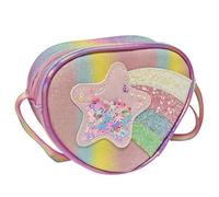 AlGuirnex Girls Cross Body Bag Rainbow Heart Bags, Kids Star Crossbody Bag, Adjustable Strap Sparkling Shoulder Purse for Girl Children Toddler Teens, 18x13x6cm