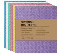 AlGuirnex Swedish Dishcloth Set of 6 - Reusable Dish Cloths 100% Biodegradable & Compostable Sponge Cloths, Food-Safe & Plastic-Free Kitchen Cloth Suitable for Any Surface (6 bright colours)