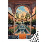Alhambra Palace Courtyard -2 1000-Piece Puzzle for Adults, 70x50cm/1000pcs; Easy to Continue on Another Evening; White Card Pieces for Tidy Handling