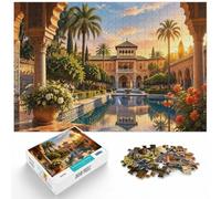 Alhambra Palace Courtyard Sunset Wooden Jigsaw for Adults | Border-first building - focused tabletop leisure at home.