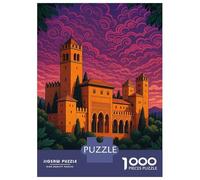 Alhambra Palace with Swirling Skies 1000 Piece Jigsaw Puzzle, Historic Square Architecture, Screen-Free Fun, Matte Printed Jigsaw, for Travel Lovers, 38x26cm/1000pcs
