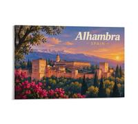 Alhambra, Spain at Night Canvas Wall Decor, Home Art for Dining Room | For everyday hallway, choose canvas wall art; it supports a balanced wall display alongside existing decor