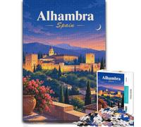 Alhambra, Spain at Night Puzzle for Adults 1000pcs (52x38cm) | For adults who enjoy puzzles over the holidays, this adult jigsaw puzzle with 1000 pieces fits long December evenings.