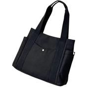 AlHECE School bags Large Capacity Canvas Solid Letter Tote Bag Versatile Handbag For Commuter Work Student Class Underarm Women'S Bag Shopping Bag-Black