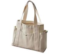 AlHECE School bags Large Capacity Canvas Solid Letter Tote Bag Versatile Handbag For Commuter Work Student Class Underarm Women'S Bag Shopping Bag-White