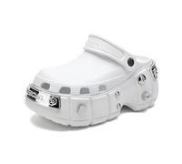 AlHECE Slippers Summer Women Slippers Punk Rivets Platform Slippers Creative Metal Fittings Chunky Casual Shoes Female Outdoor Slides-White-40-41