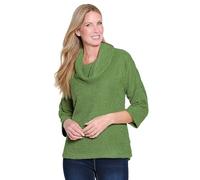 Ali Miles Knit Sweater Pop-Over Cowl Neck Three Quarters Sleeves Back Button Detail, Dark Green, Small
