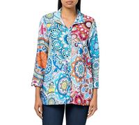 Ali Miles Women's Printed Woven Button Front Tunic Wire Collar Three Quarters Sleeves, Medallion Multi, XL