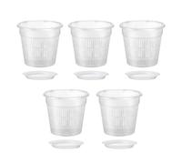ALI2 Orchid Pot Transparent Orchid Pots Set of 5 Round with Tray Breathable Flower Pots Made PP Material 16 x 14.5 x 14 cm Ideal for Orchids, Phalaenopsis, Succulents and More