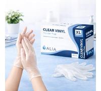 ALIA 100 x Disposable Clear Vinyl Powder-Free Gloves | Extra Large | | Flexible Comfort | Powder-Free | Clear Vinyl | Easy On & Off | Size Extra Large | Cleaning, Home & Care Tasks | 1 Pack of 100