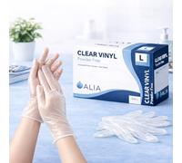 ALIA 100 x Disposable Clear Vinyl Powder-Free Gloves | Large | | Clear Vinyl | Powder-Free | Size Large | Flexible Fit | Easy to Wear | Disposable | Cleaning, Home & Care Tasks | Pack of 100