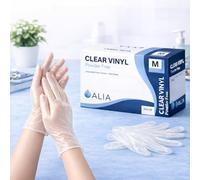 ALIA 100 x Disposable Clear Vinyl Powder-Free Gloves | Size Medium | Soft and Flexible | Powder-Free Comfort | Clear Vinyl | Easy On/Off | Size Medium | Cleaning, Home & Care Tasks | Pack of 100