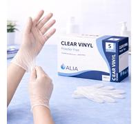 ALIA 100 x Disposable Clear Vinyl Powder-Free Gloves | Size Small | | Comfortable Fit | Powder-Free | Clear Vinyl | Easy On & Off | Size Small | Convenient for Home, Cleaning & Care | Pack of 100