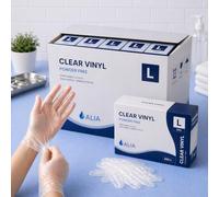 ALIA 1000 x Disposable Clear Vinyl Powder-Free Gloves | Large | | Powder-Free | Clear Vinyl | Size Large | Flexible Fit | Easy to Put On | Disposable | Cleaning & Care Tasks | 10 Packs of 100