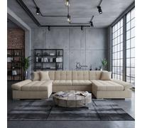 Alia Living Room Corner Sofa Bed Has Polyurethane Foam Wave Spring Wooden Frame 360X160X75Cm Beige