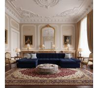 Alia Living Room Corner Sofa Bed Has Polyurethane Foam Wave Spring Wooden Frame 360X160X75Cm Blue And Checked Cushions