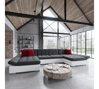 Alia Living Room Corner Sofa Bed With Polyurethane Foam Wave Spring Wooden Frame 360X160X75Cm White And Graphite And Red Cushions